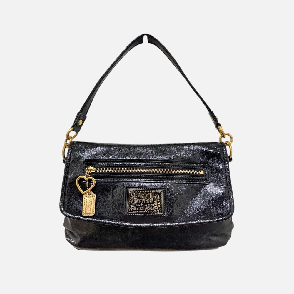 Coach‎ Poppy Glam Flap Shoulder Bag Black Patent Leather Crossbody F20030